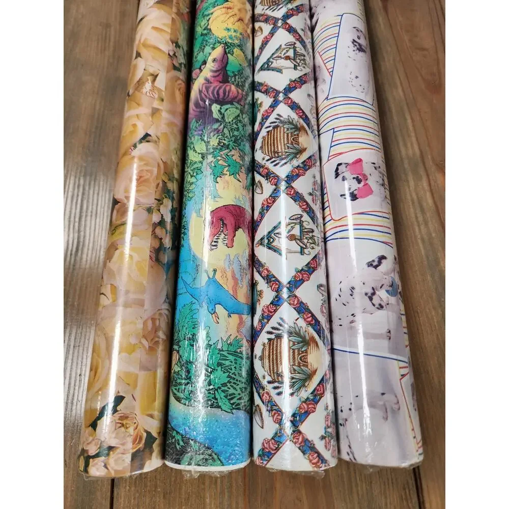 Vtg Lot 4 Roll Wrapping Paper American Greetings 20 Sq Ft Each